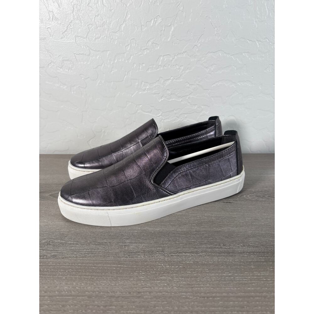 The Flexx Slip On Leather Sneakers Sneak Name Pewter Gray Crocco size 8.5